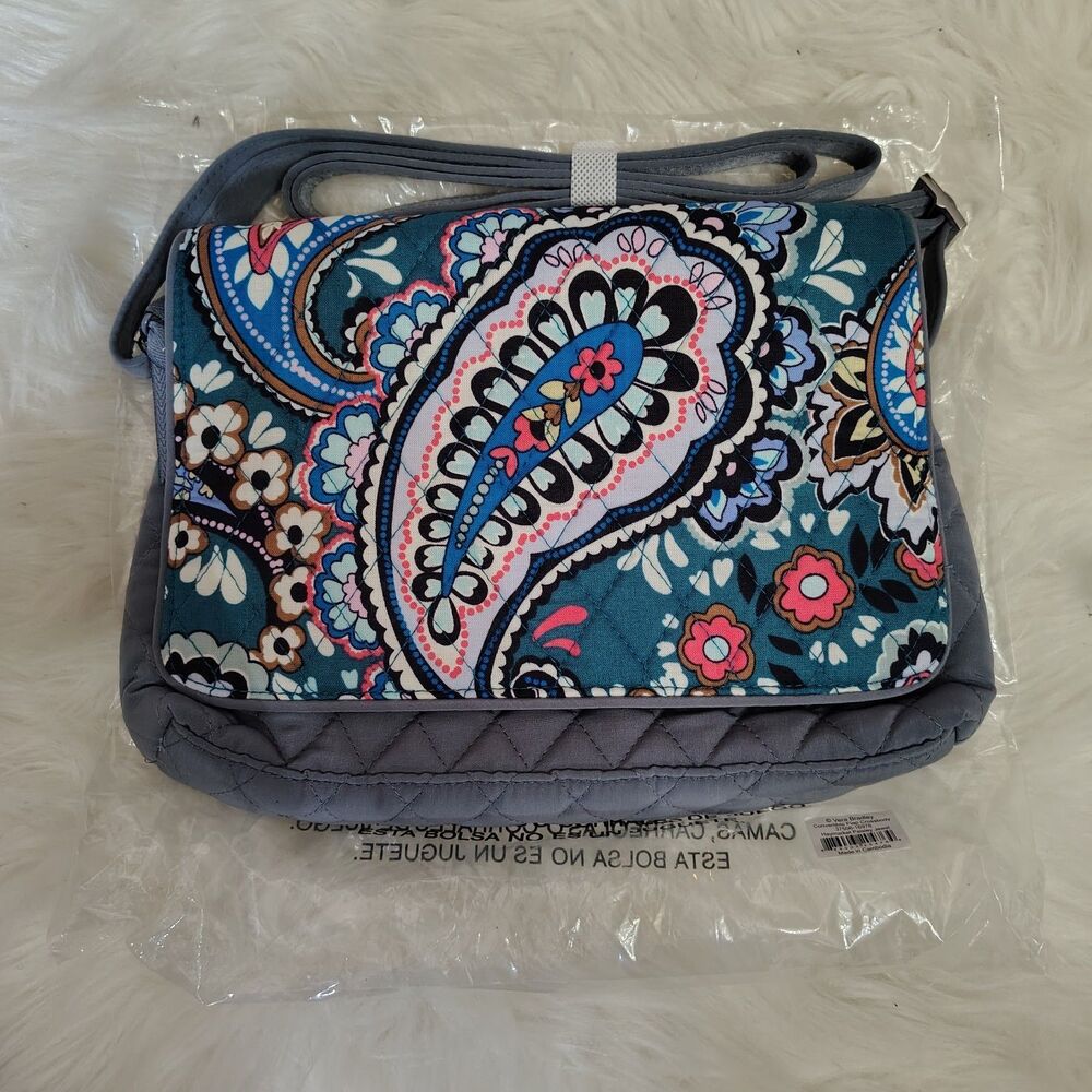 New VERA BRADLEY Haymarket Paisley JewelGray/Peach Convertible Crossbody Bag NwT